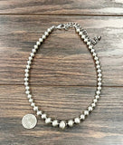 101214mm Handmade Graduated Silver Navajo Bead Necklace