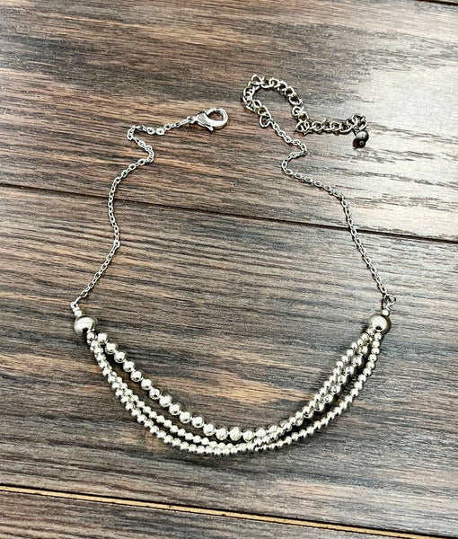 Handmade Silver Navajo Bead & Chain Necklace