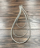 4 & 8mm Triple Strand Handmade Silver Navajo Bead Necklace