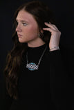 Western Checkered Bar Necklace with Faux Turquoise — 18 Inch