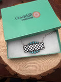 Western Checkered Bar Necklace with Faux Turquoise — 18 Inch