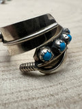 Chester Charley Navajo Handmade Kingman Turquoise Feather Adjustable Ring