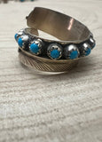 Chester Charley Navajo Handmade Kingman Turquoise Feather Adjustable Ring