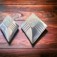 Concho earrings - Navajo concho and opal and sterling post earrings