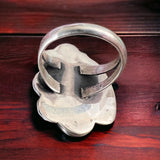 Coral ring - Coral and sterling silver with leaf - Size 6.5