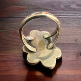 Coral ring on hand stamped sterling silver - Native signed A Chapo - size 7