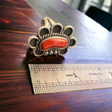 Coral ring on hand stamped sterling silver - Native signed A Chapo - size 7