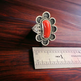 Coral ring on hand stamped sterling silver - Native signed A Chapo - size 7