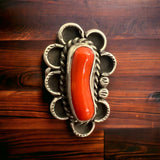 Coral ring - signed A Chapo on hand stamped sterling - size 7