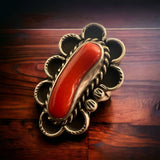 Coral ring - signed A Chapo on hand stamped sterling - size 7