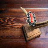 Coral ring - signed A Chapo on hand stamped sterling - size 7