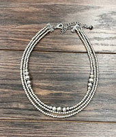 Triple Chain Cluster Handmade Silver Navajo Necklace