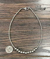 Single 4&8mm Handmade Silver Navajo Bead Necklace