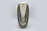 Eight Row Western Faux Sterling Pearl Statement Necklace — Single-Clasp Layered Set