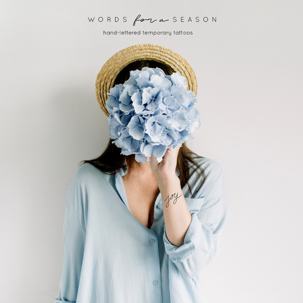 Joy Calligraphy Temp Tattoo | Skin and Hat Tattoo