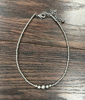 Single Strand Short Graduated Handmade Silver Navajo Bead Necklace