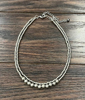 Double Strand 4&8mm Handmade Silver Navajo Bead Necklace