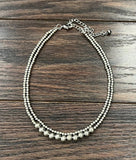 Double Strand 4&8mm Handmade Silver Navajo Bead Necklace