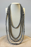Western 4-Strand Burnished Faux Sterling Pearl Necklace — Long Layered Set (22"-35")