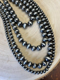 Western 4-Strand Burnished Faux Sterling Pearl Necklace — Layered Set (18"-32")