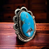 Gorgeous large blue turquoise cabochon ring on sterling - Size 7
