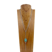 Colored Floral Concho & Chain Lariat Necklace
