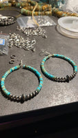 Hoop Earrings With Turquoise & Sterling Silver Pearls & Saucer