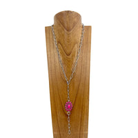 Colored Floral Concho & Chain Lariat Necklace