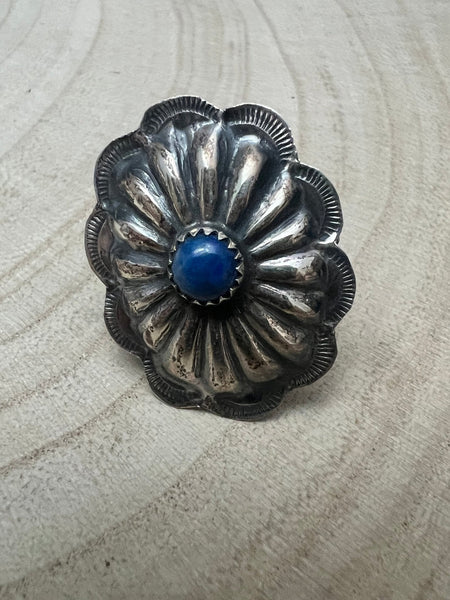 Joanee Silver Lapis Concho Adjustable Ring
