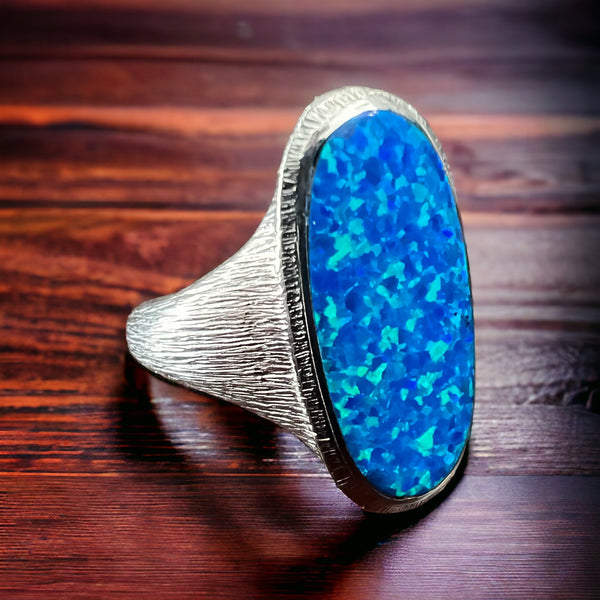 Large Opalite Ring on Sterling - Size 8