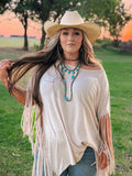 Western Long Faux Turquoise Nugget & Sterling Pearl Statement Necklace — 48 Inch
