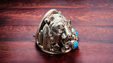 Native American Sterling Silver Navajo Turquoise Bear Ring - Size 10
