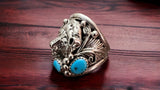 Native American Sterling Silver Navajo Turquoise Bear Ring - Size 10