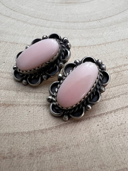 Navajo Handmade Pink Conch Earrings by Freda Martinez