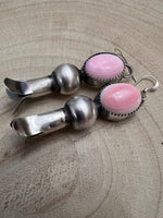 Navajo Handmade Pink Conch Squash Blossom Earrings by Tia Long