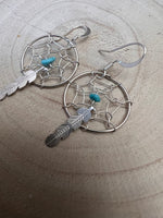 Navajo Handmade Sterling & Kingman Turquoise Dreamcatcher Earring