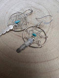 Navajo Handmade Sterling & Kingman Turquoise Dreamcatcher Earring