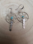 Navajo Handmade Sterling & Kingman Turquoise Dreamcatcher Earring