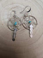 Navajo Handmade Sterling & Kingman Turquoise Dreamcatcher Earring