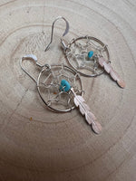 Navajo Handmade Sterling & Kingman Turquoise Dreamcatcher Earring