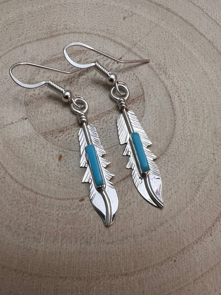 Navajo Handmade Sterling Silver and Kingman Turquoise Earrings by Allen Barney