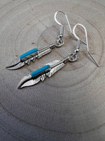 Navajo Handmade Sterling Silver and Kingman Turquoise Earrings by Allen Barney
