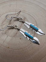 Navajo Handmade Sterling Silver and Kingman Turquoise Earrings by Allen Barney