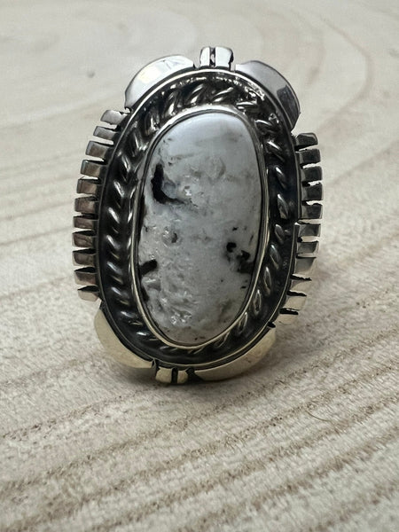 Norvin Johnson Navajo Handmade White Buffalo RIng - Size 8