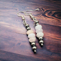 Pink Morganite and Silver pearl dangle earrings