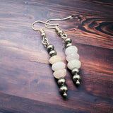 Pink Morganite and Silver pearl dangle earrings