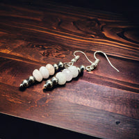 Pink Morganite and Silver pearl dangle earrings
