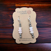 Pink Morganite and Silver pearl dangle earrings