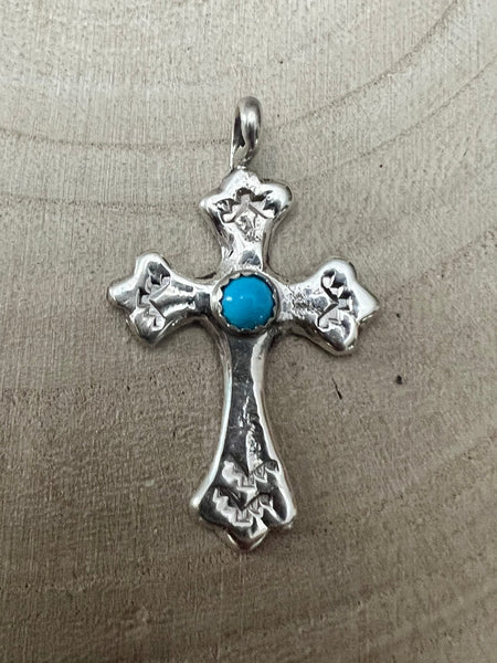 Rick Tolino Handmade Kingman Turquoise Cross Pendant