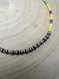 Western Seed Bead Choker with Faux Navajo Pearls — 13 Inch with Extender